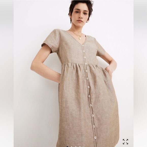 Madewell Mini Dress Linen Blend Button Front Alexandra Size Medium Pockets NEW - Picture 5 of 17